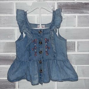 Little Lass Blue Peplum Blouse with Floral Embroidery